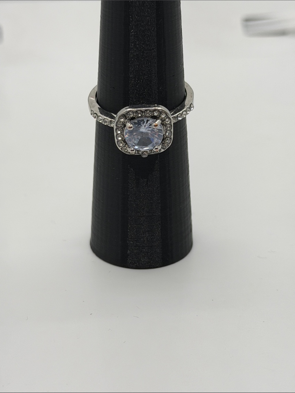 Silver Halo Round CZ Ring - Clear Stone size 10